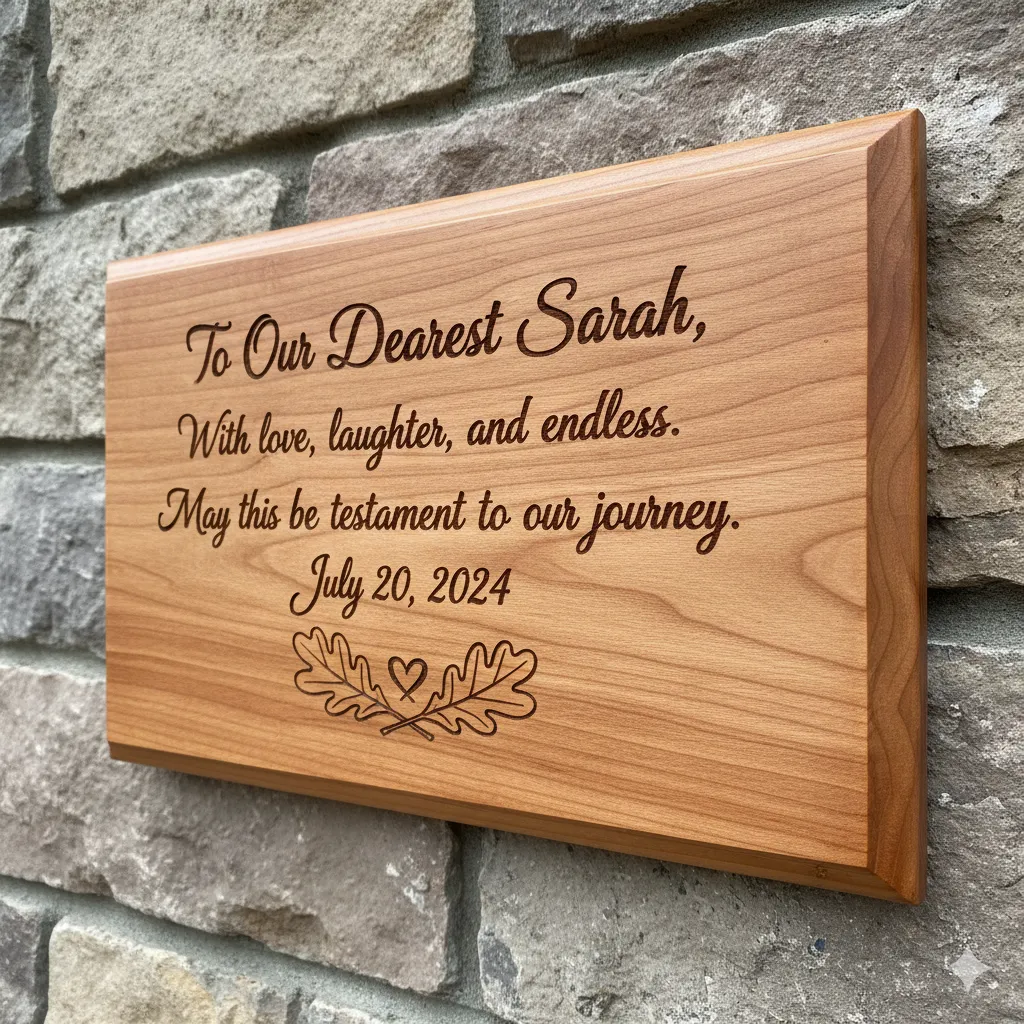 Custom engraved wooden plaque with personal message